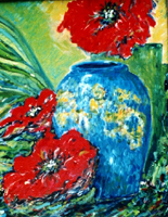 Poppies in a Blue Vase